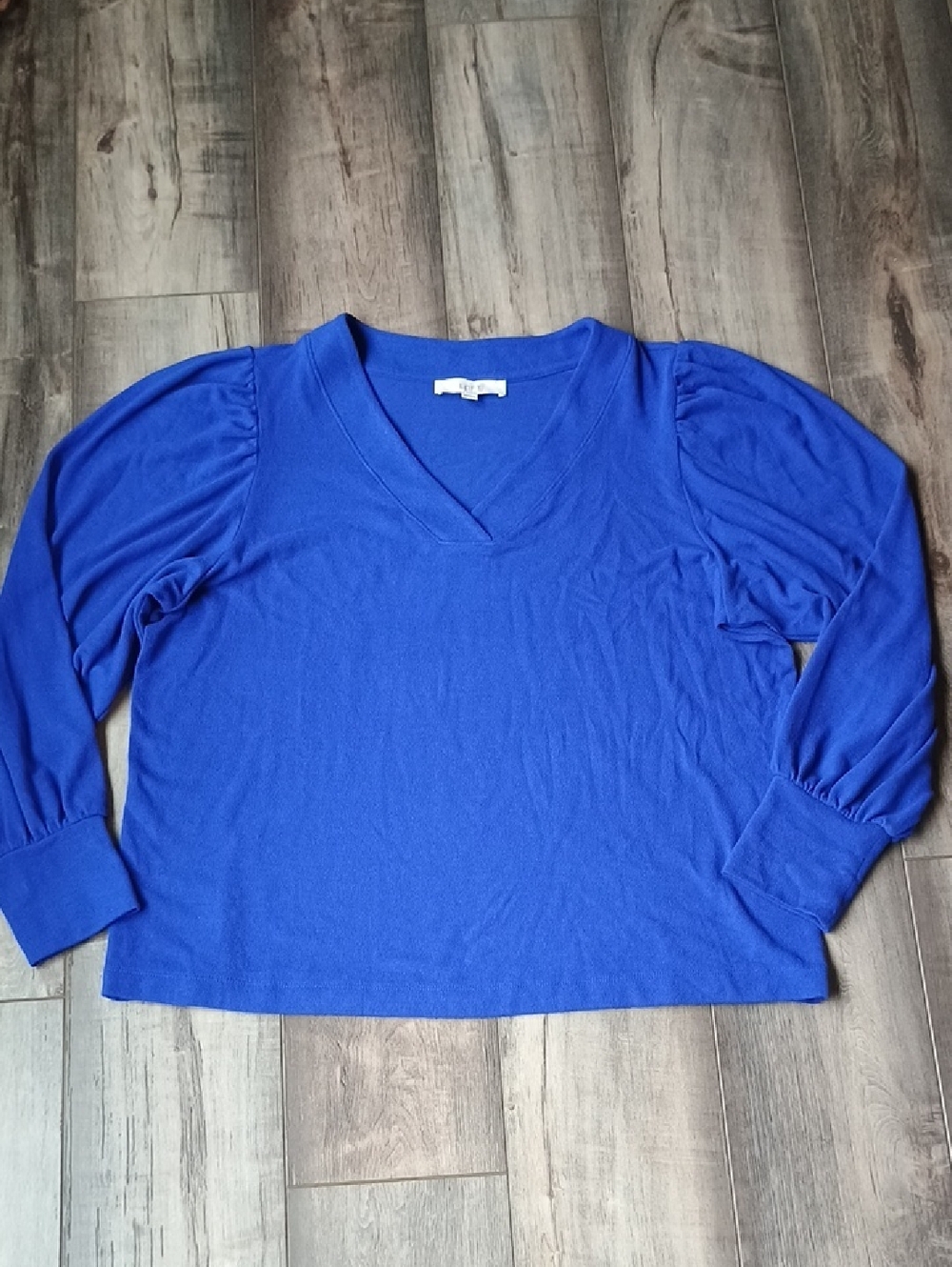 LOFT Royal Blue V-Neck Long Sleeve Top with Puff Shoulders